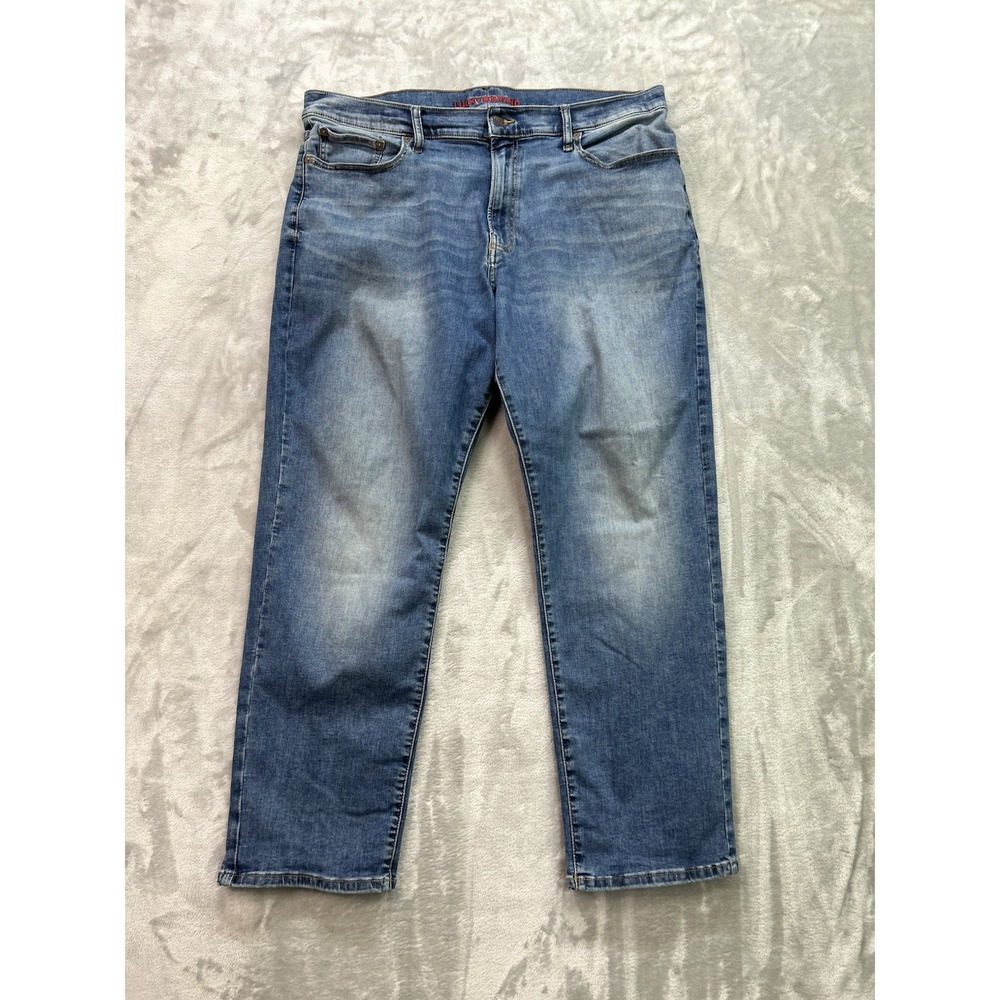 Lucky Brand 221 Jeans Mens Sz 38x30 Blue Straight Leg Whiskered Stretch Grunge